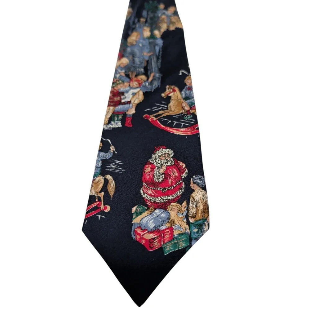 Cute Wembley Holiday Santa Claus Novelty Dark  Blue Silk Tie Made in USA